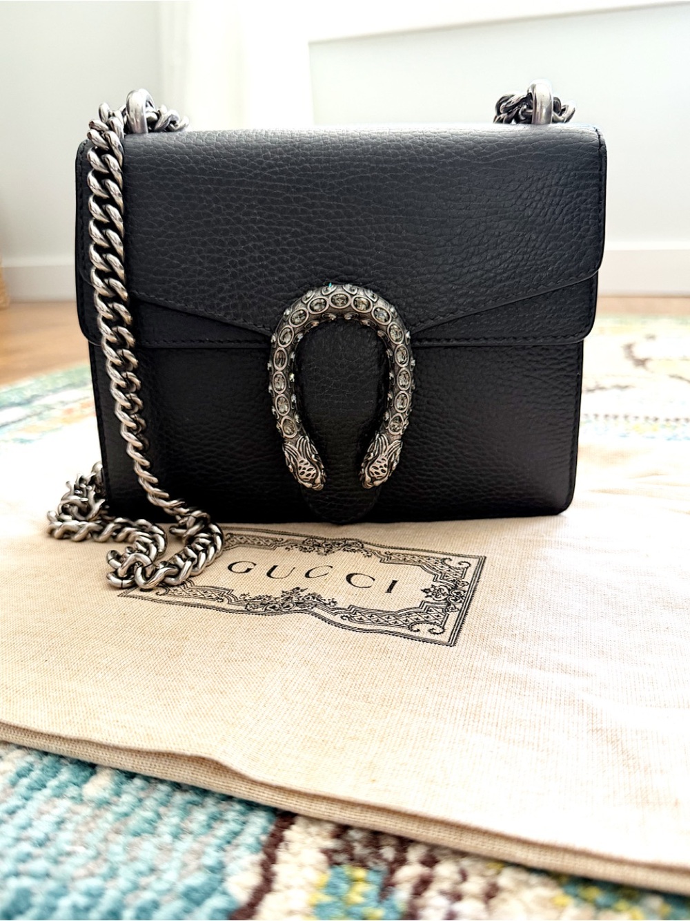 GUCCI Dollar Calfskin Crystal Dionysus
Black chain crossbody shoulder bag